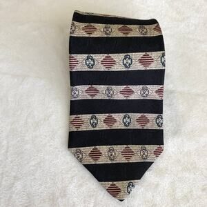 Claiborne Men's Necktie 100% Silk Geometric Classic Black Red Grey Nice